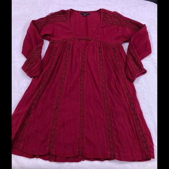 American Eagle Babydoll Dress, Lace Boho Longsleeve Peasant - Picture 2 of 10